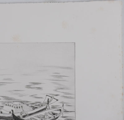 Camille COMBE : Les barques dans la lumière, Gravure originale signée
