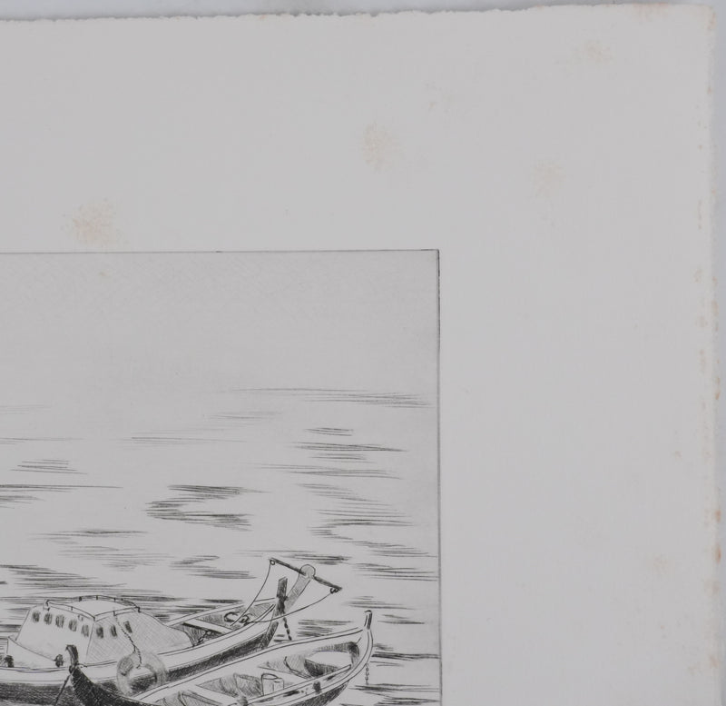 Camille COMBE : Les barques dans la lumière, Gravure originale signée