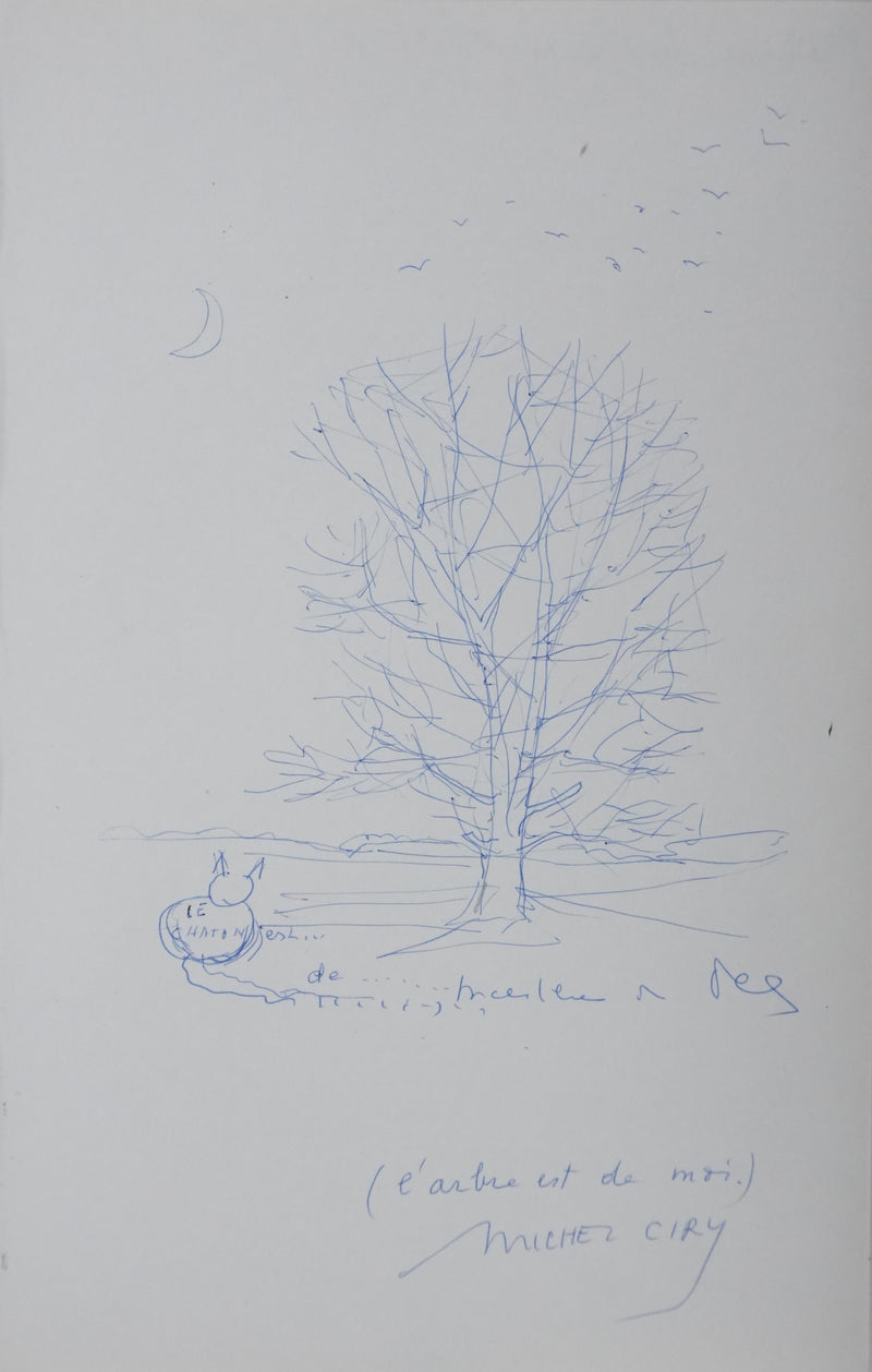 Michel CIRY : Le chat au clair de lune, Dessin original signé