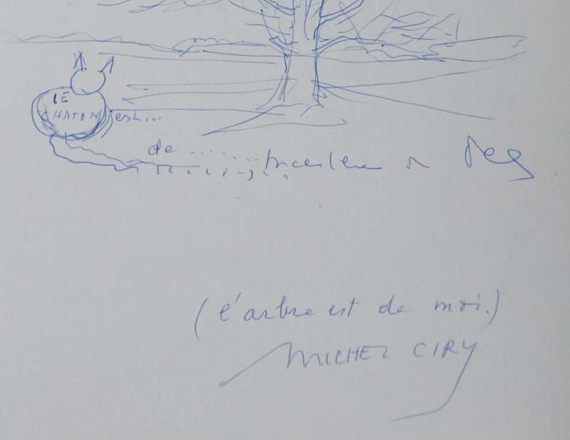 Michel CIRY : Le chat au clair de lune, Dessin original signé