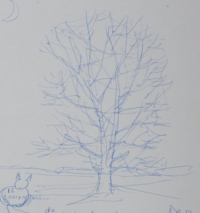 Michel CIRY : Le chat au clair de lune, Dessin original signé