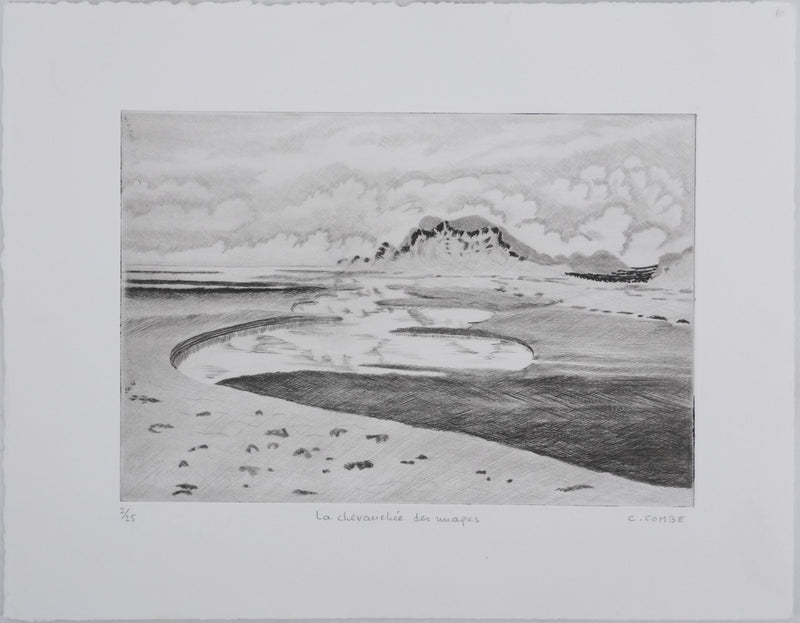 Camille COMBE : La chevauchée des nuages II, Gravure originale signée