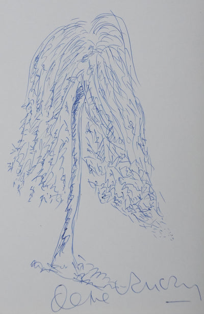 Pierre SANEAN : L'arbre au feuillage tombant, Autographe et dessin original signé