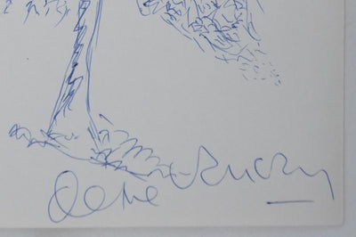 Pierre SANEAN : L'arbre au feuillage tombant, Autographe et dessin original signé