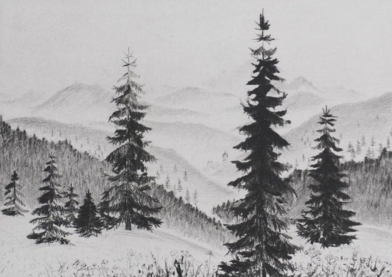 Camille COMBE : Les sapins, Gravure originale signée