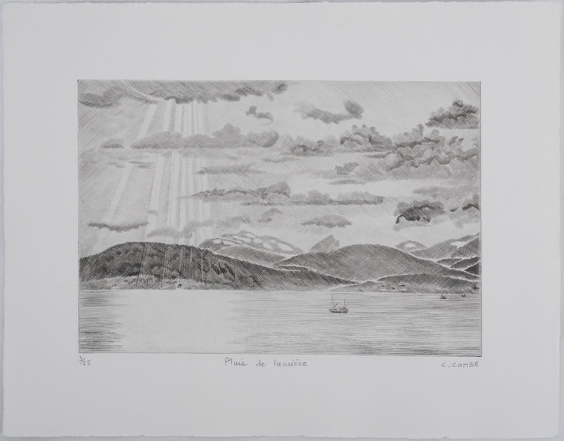 Camille COMBE : Pluie de lumière, Gravure originale signée