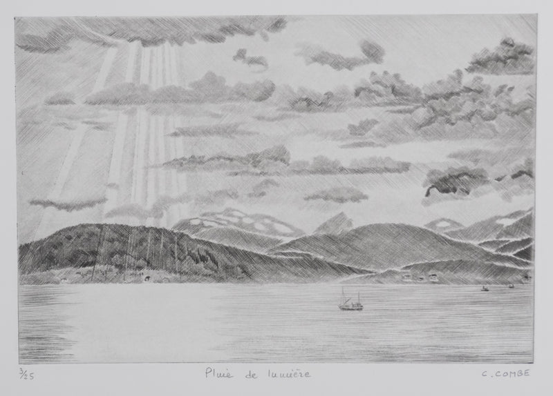 Camille COMBE : Pluie de lumière, Gravure originale signée