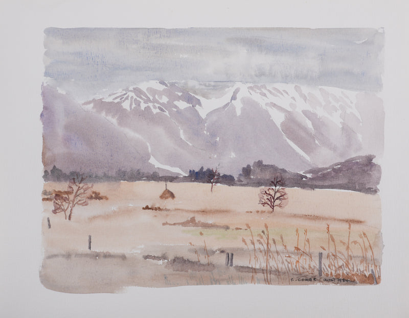Camille COMBE : La clairière au pied de la montagne, Aquarelle originale signée