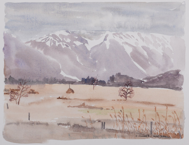 Camille COMBE : La clairière au pied de la montagne, Aquarelle originale signée