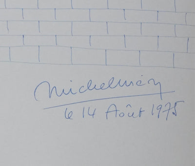 Michel MEZY : L'arbre derrière le mur, Autographe et dessin original signé