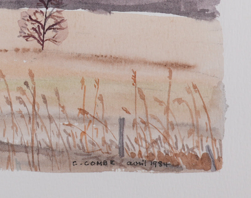 Camille COMBE : La clairière au pied de la montagne, Aquarelle originale signée