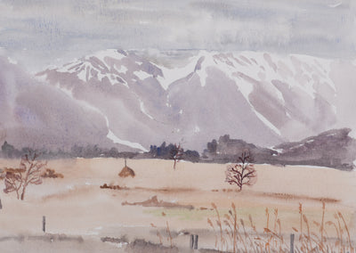 Camille COMBE : La clairière au pied de la montagne, Aquarelle originale signée