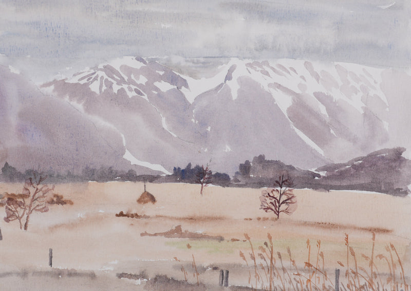 Camille COMBE : La clairière au pied de la montagne, Aquarelle originale signée