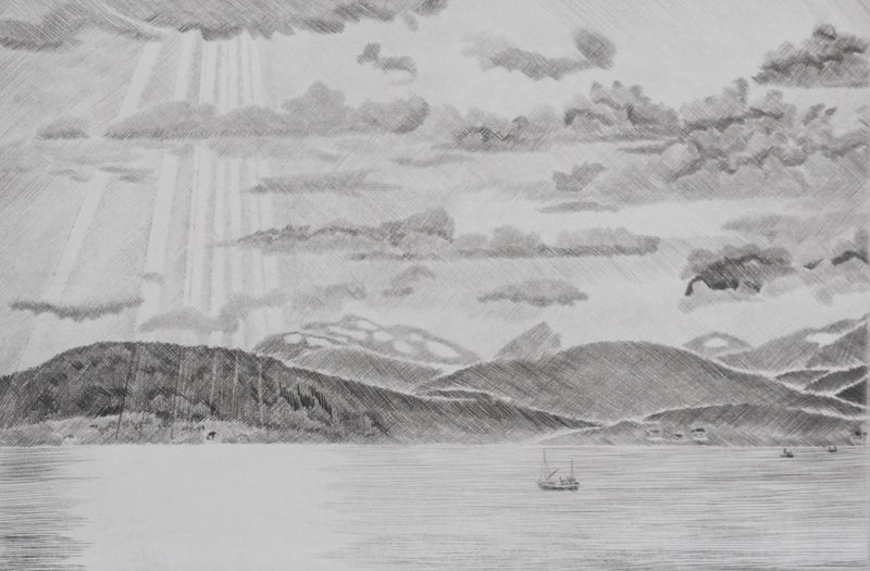 Camille COMBE : Pluie de lumière, Gravure originale signée