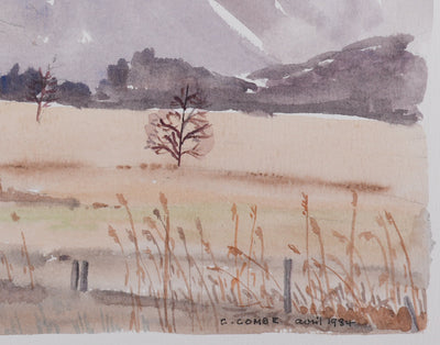 Camille COMBE : La clairière au pied de la montagne, Aquarelle originale signée