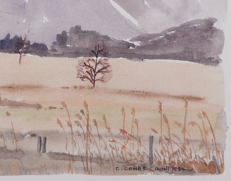 Camille COMBE : La clairière au pied de la montagne, Aquarelle originale signée