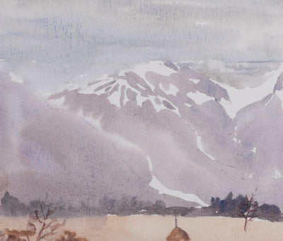Camille COMBE : La clairière au pied de la montagne, Aquarelle originale signée