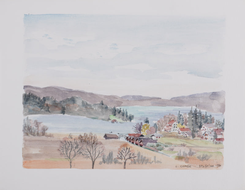 Camille COMBE : Village au pied du Staffelsee, Aquarelle originale (vue générale) - Crédit photo : Galerie Art.Paris