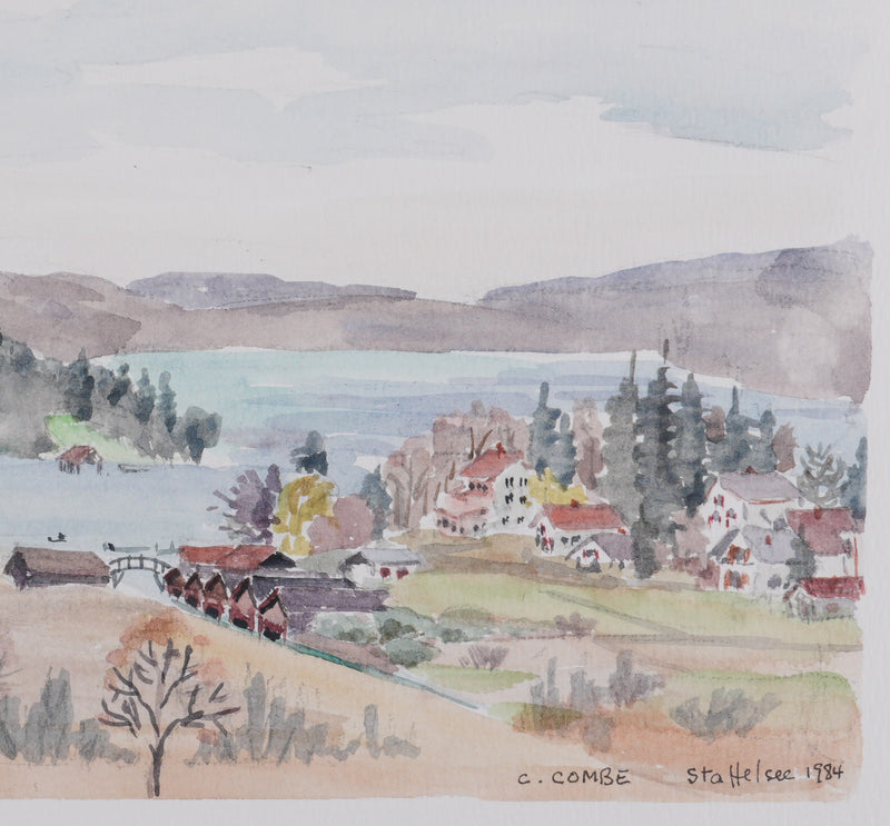 Camille COMBE : Village au pied du Staffelsee, Aquarelle originale (photo de détail 4) - Crédit photo : Galerie Art.Paris