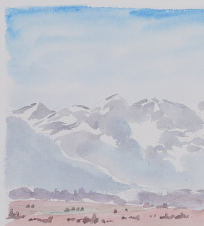 Camille COMBE : Le hameau au pied de la montagne, Aquarelle originale signée