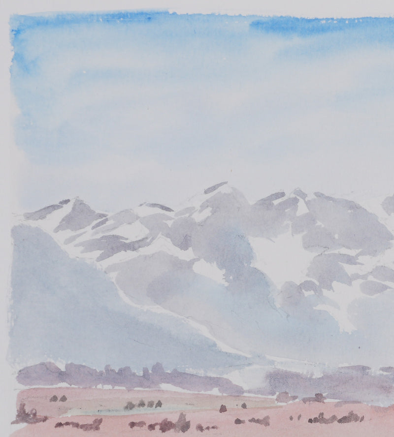 Camille COMBE : Le hameau au pied de la montagne, Aquarelle originale signée