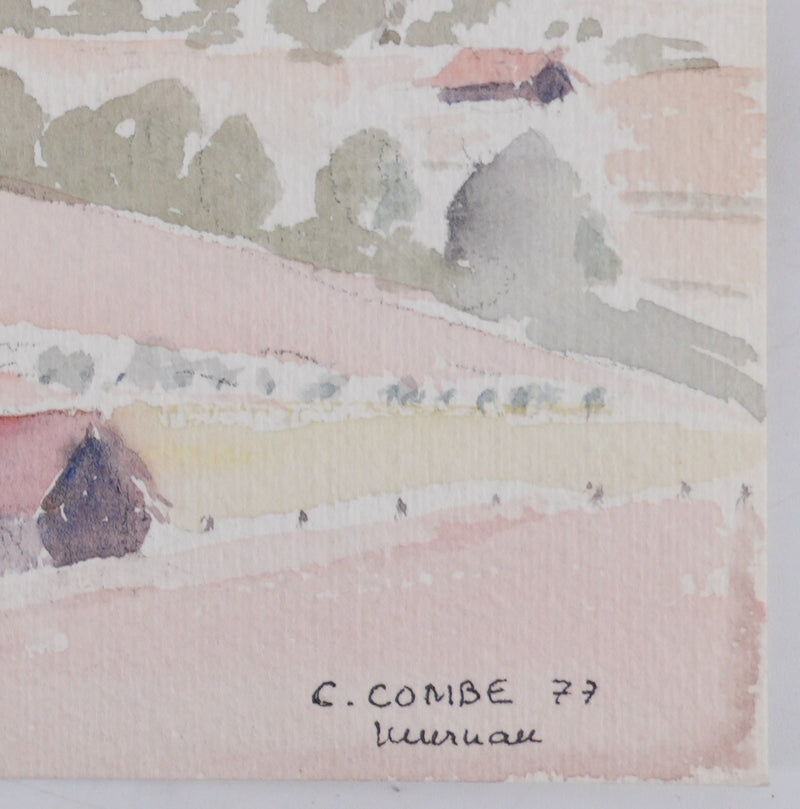 Camille COMBE : Le bourg au pied des cimes, Aquarelle originale (photo de détail 2) - Crédit photo : Galerie Art.Paris