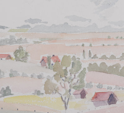 Camille COMBE : Le bourg au pied des cimes, Aquarelle originale (photo de détail 6) - Crédit photo : Galerie Art.Paris