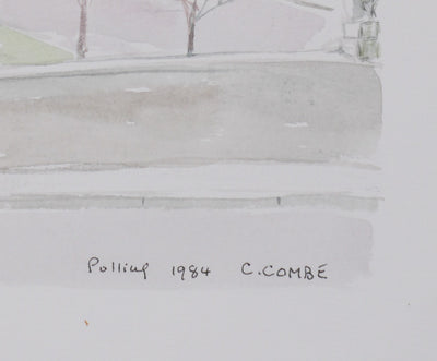 Camille COMBE : Vue sur l'église du village, Aquarelle originale signée