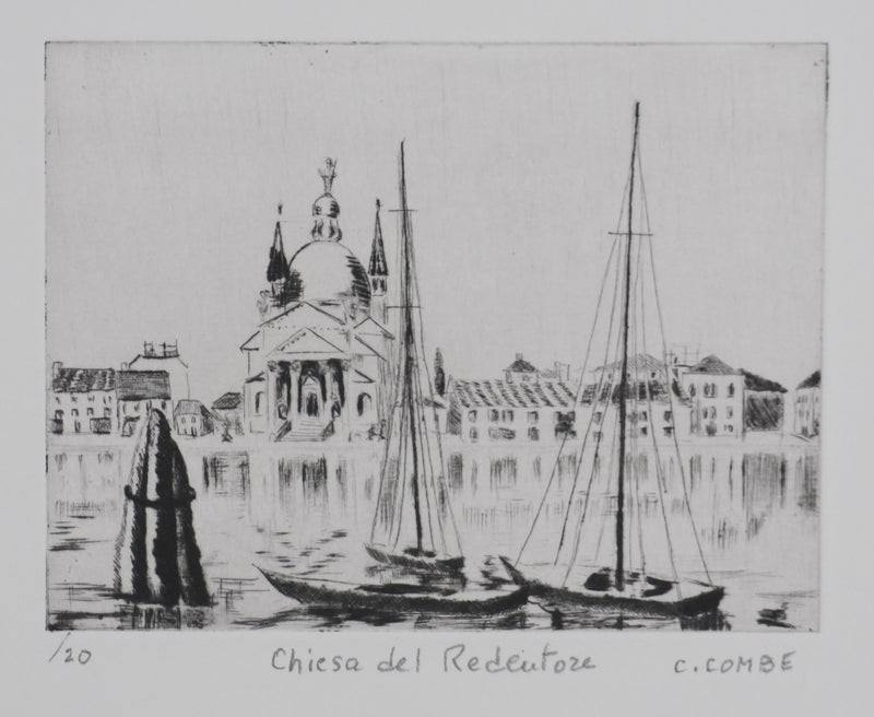 Camille COMBE : Chiesa del Redentore, Gravure originale signée