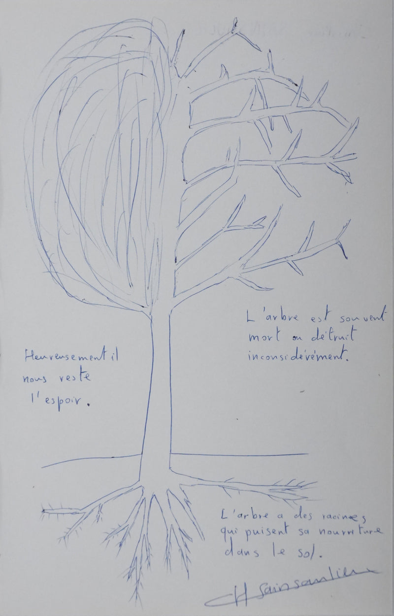 Christian SAINSAULIEU : La théorie des arbres, Autographe et dessin original signé