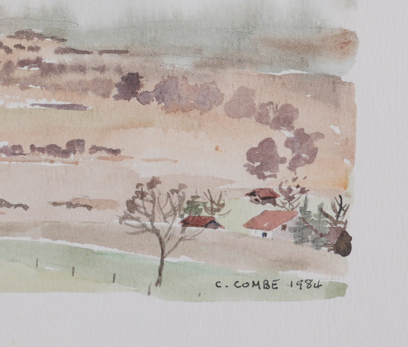 Camille COMBE : L’écrin des montagnes, Aquarelle originale signée