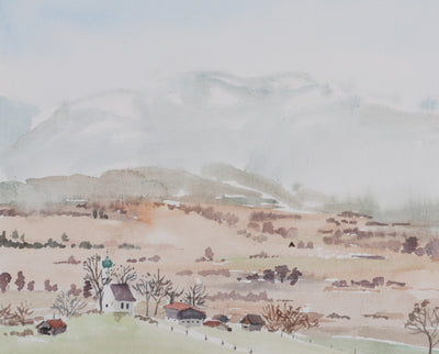 Camille COMBE : L’écrin des montagnes, Aquarelle originale signée