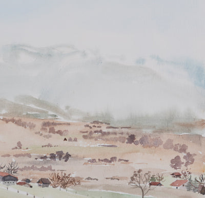 Camille COMBE : L’écrin des montagnes, Aquarelle originale signée