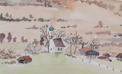 Camille COMBE : L’écrin des montagnes, Aquarelle originale signée