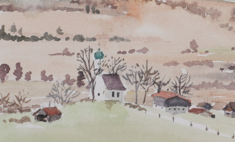 Camille COMBE : L’écrin des montagnes, Aquarelle originale signée