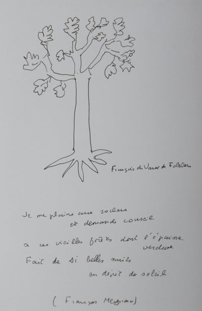 François DE VAUX DE FOLETIER : L'arbre à l'épaisse verdure, Autographe et dessin original signé
