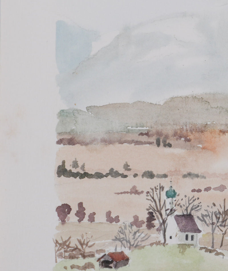 Camille COMBE : L’écrin des montagnes, Aquarelle originale signée