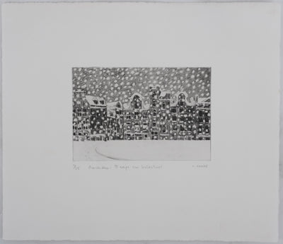 Camille COMBE : Il neige sur Lesliestraat, Gravure originale signée