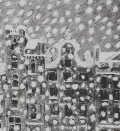Camille COMBE : Il neige sur Lesliestraat, Gravure originale signée