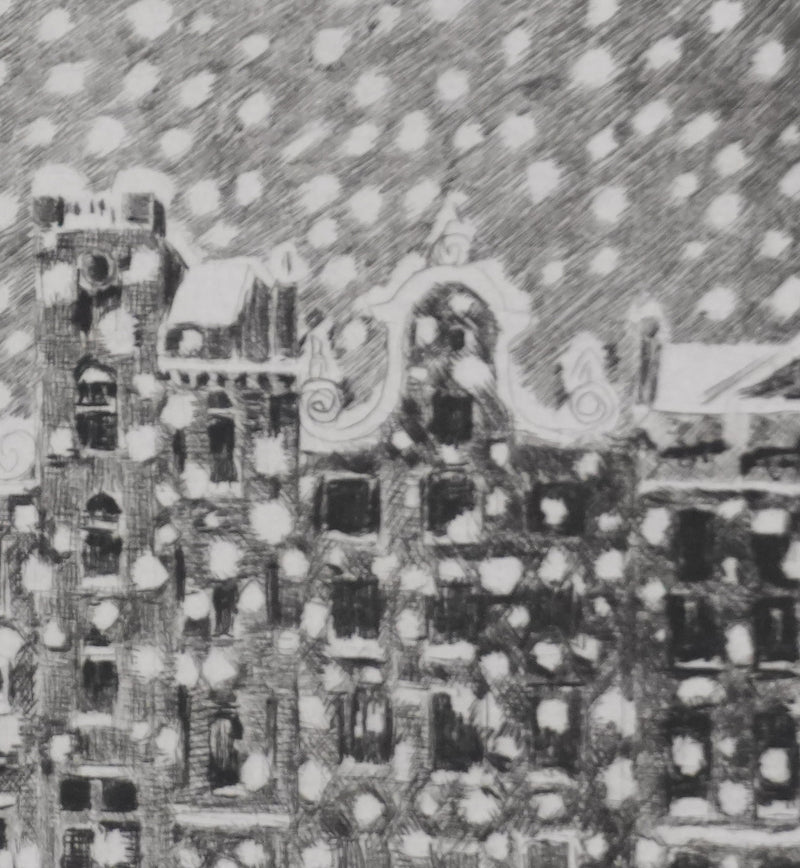 Camille COMBE : Il neige sur Lesliestraat, Gravure originale signée