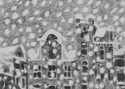 Camille COMBE : Il neige sur Lesliestraat, Gravure originale signée