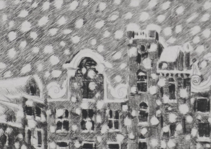 Camille COMBE : Il neige sur Lesliestraat, Gravure originale signée