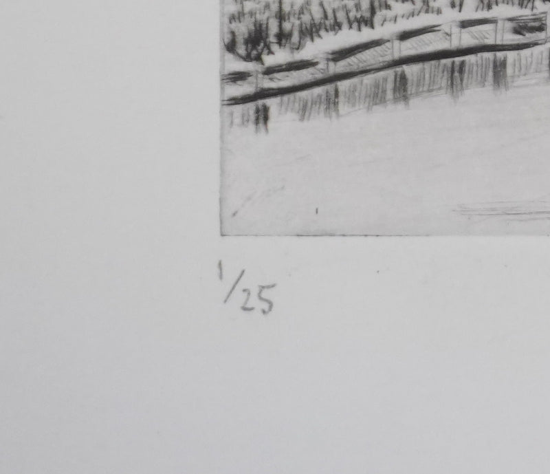 Camille COMBE : Le village de Giethoorn, Gravure originale signée