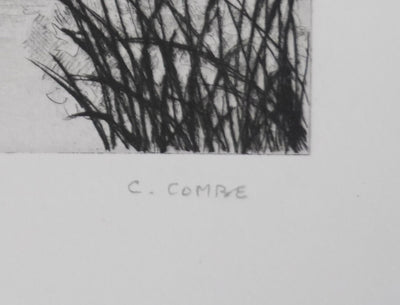 Camille COMBE : Le village de Giethoorn, Gravure originale signée