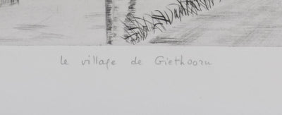 Camille COMBE : Le village de Giethoorn, Gravure originale signée