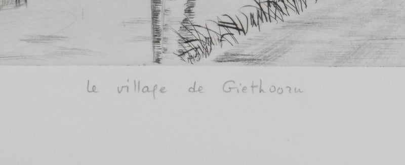 Camille COMBE : Le village de Giethoorn, Gravure originale signée