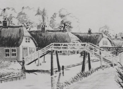 Camille COMBE : Le village de Giethoorn, Gravure originale signée