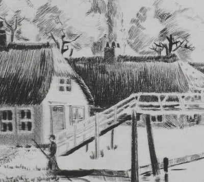 Camille COMBE : Le village de Giethoorn, Gravure originale signée