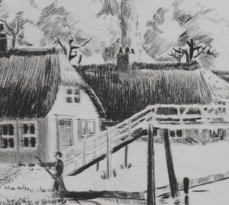 Camille COMBE : Le village de Giethoorn, Gravure originale signée