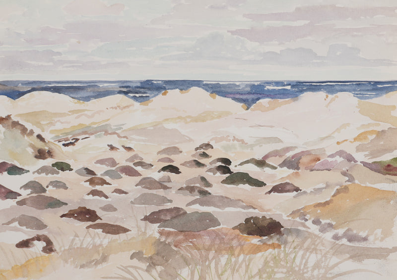 Camille COMBE : Bord de mer à Norddorf , Aquarelle originale signée